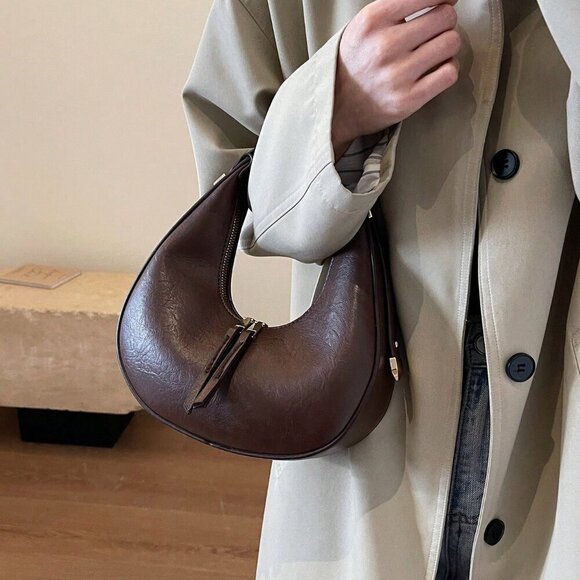 Coffee Brown Elegant Women's Textured Soft Leather Bag - Picture 2 of 8